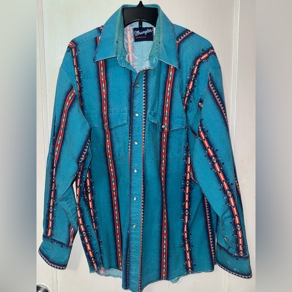 Wrangler Other - Vintage Wrangler Men's Blue and Red Patterned Shirt Jacket